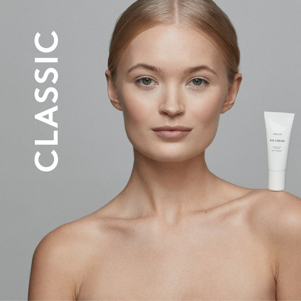 Image showing a model with Bigelius eye cream on her shoulder