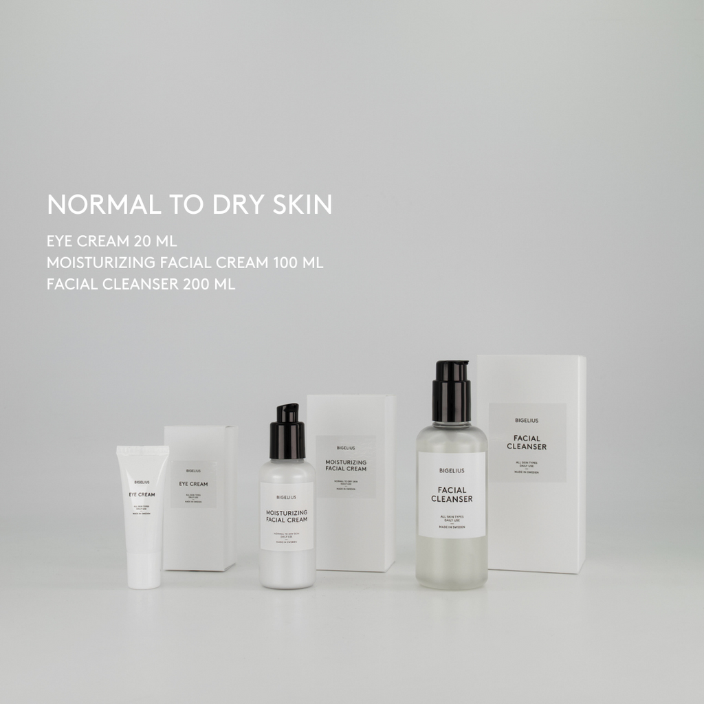 Image showing classic routine normal to dry skin. From left: eye cream, moisturizing facial cream, facial cleanser